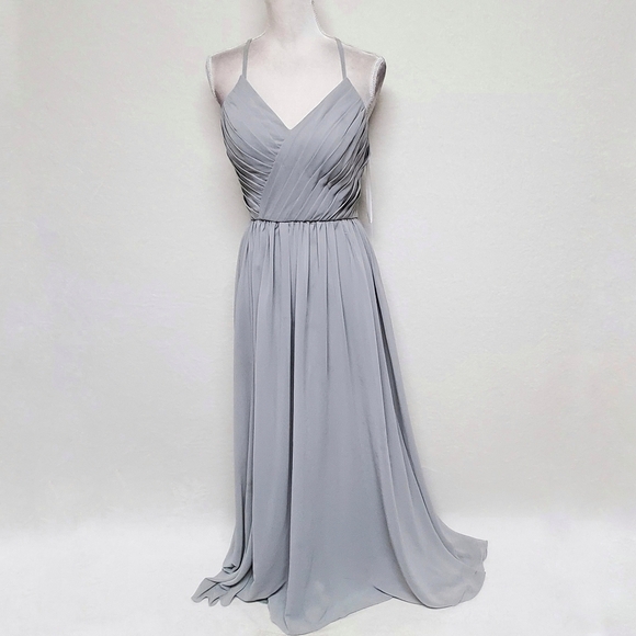 KANALI K Dove Grey Chiffon Pleated Surplice Neckline Empire Waist Maxi Dress 6 - Picture 2 of 14